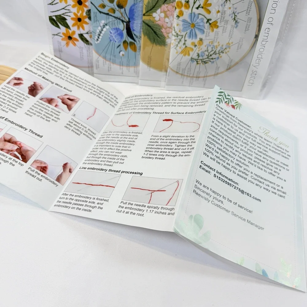 Reewisly Embroidery Kit Unisex OS Multicolor 4-Pack Floral Patterns Hoops Tools